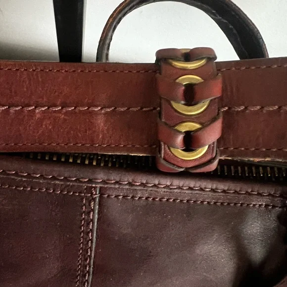 COACH REHAB Bleecker Burgundy Tattersall Leather Crossbody Bag - Picture 12 of 12